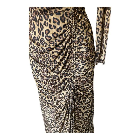 Taylor Stretch Mesh Animal Print Midi Dress Sz 4 Ruched Split - Picture 7 of 7